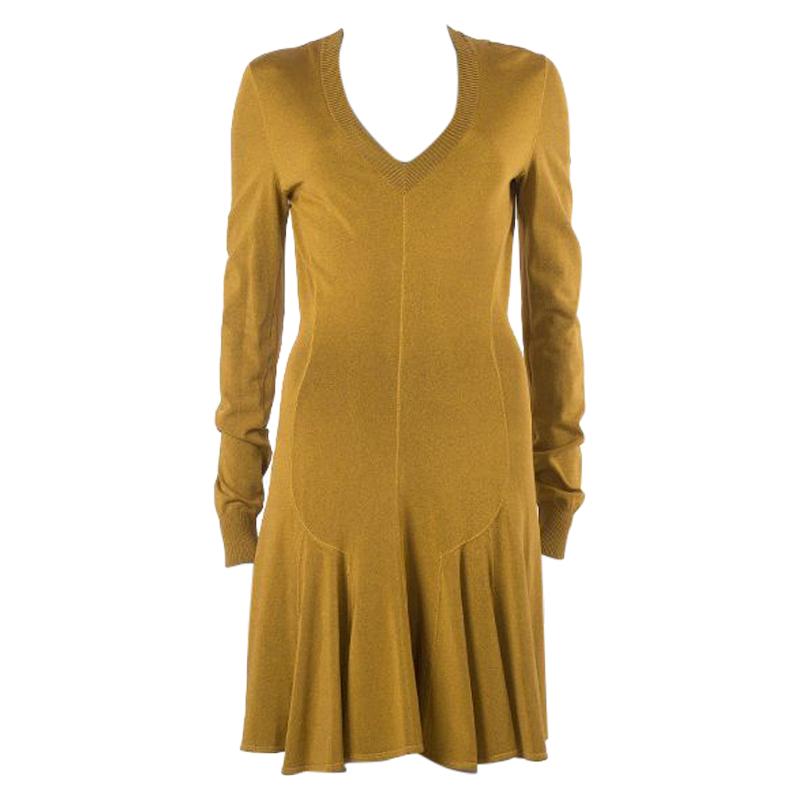 ALAIA mustard yellow viscose blend KNIT Long Sleeve Dress S