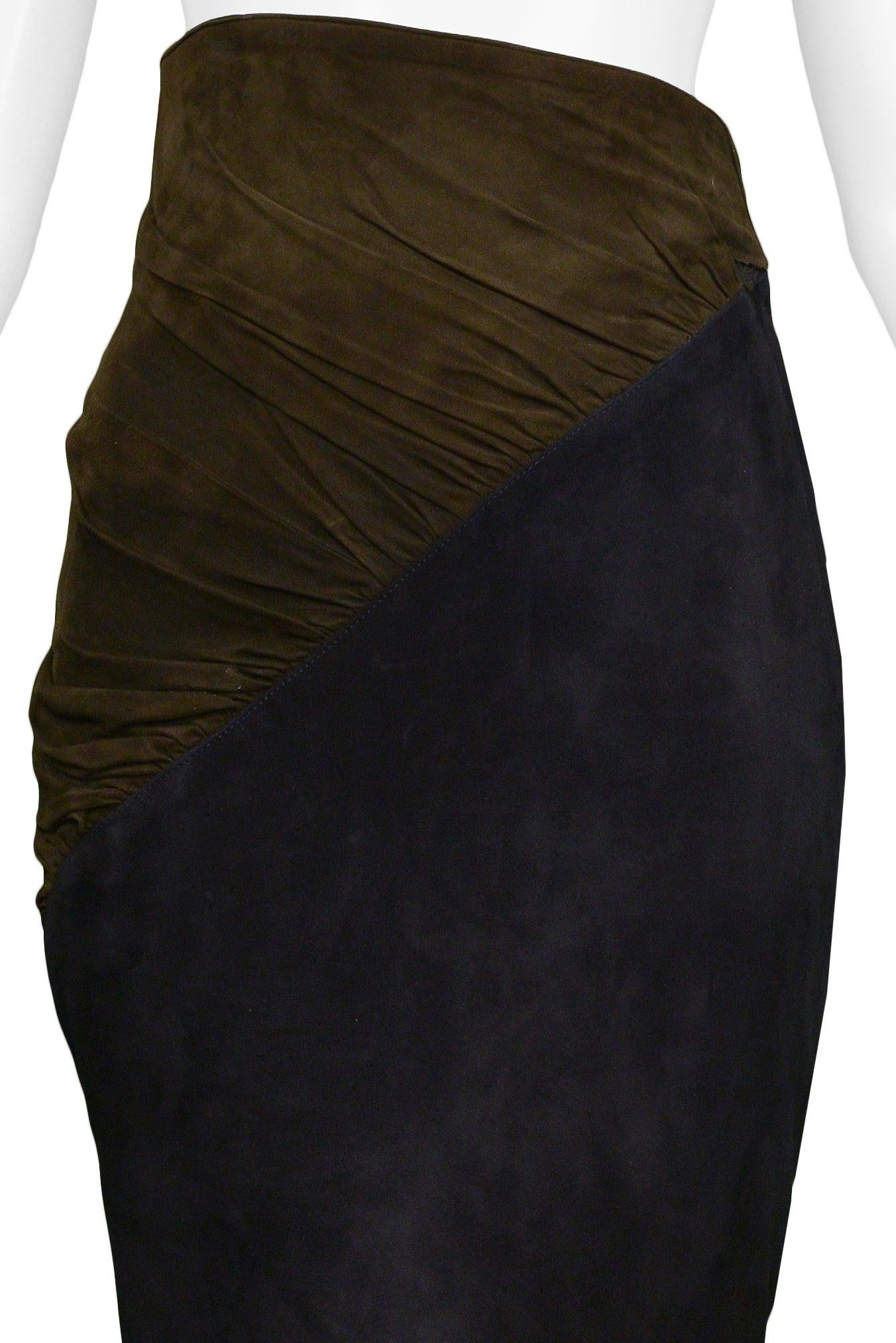 Alaia Navy & Black Suede Pencil Skirt In Excellent Condition In Los Angeles, CA