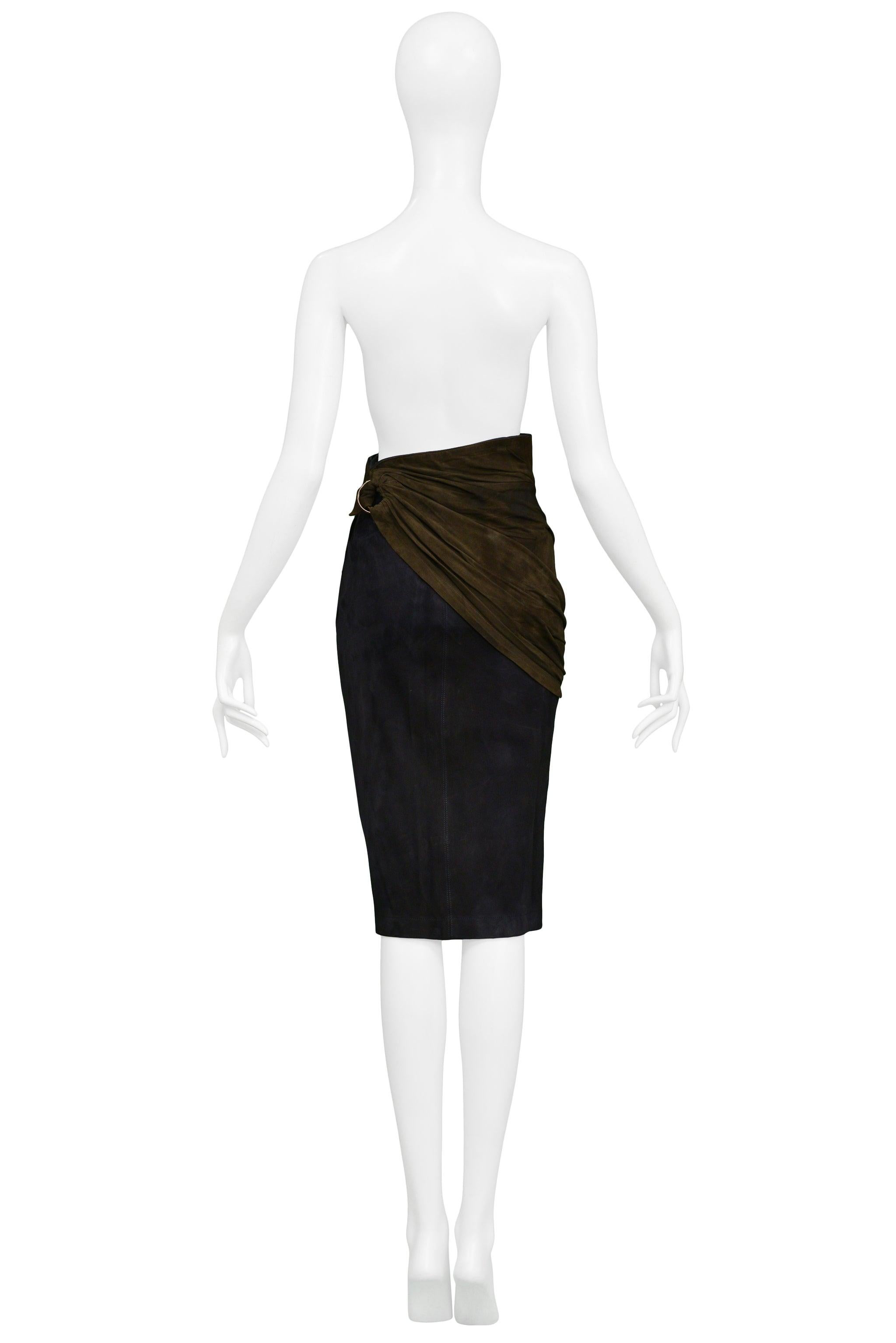 Women's Alaia Navy & Black Suede Pencil Skirt