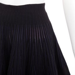 ALAIA navy black virgin wool silk blend high waist flared knitted skirt IT36 XXS