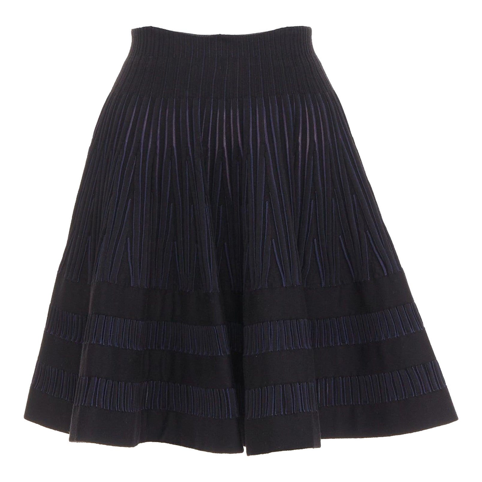 ALAIA marino negro lana virgen mezcla de seda cintura alta falda de punto acampanada IT36 XXS