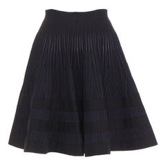 ALAIA marino negro lana virgen mezcla de seda cintura alta falda de punto acampanada IT36 XXS