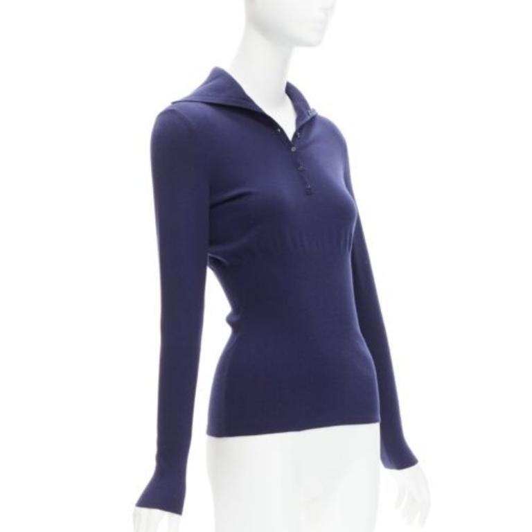 Blu ALAIA maglia a collo alto con bottoni in misto lana blu navy FR40 L. in vendita