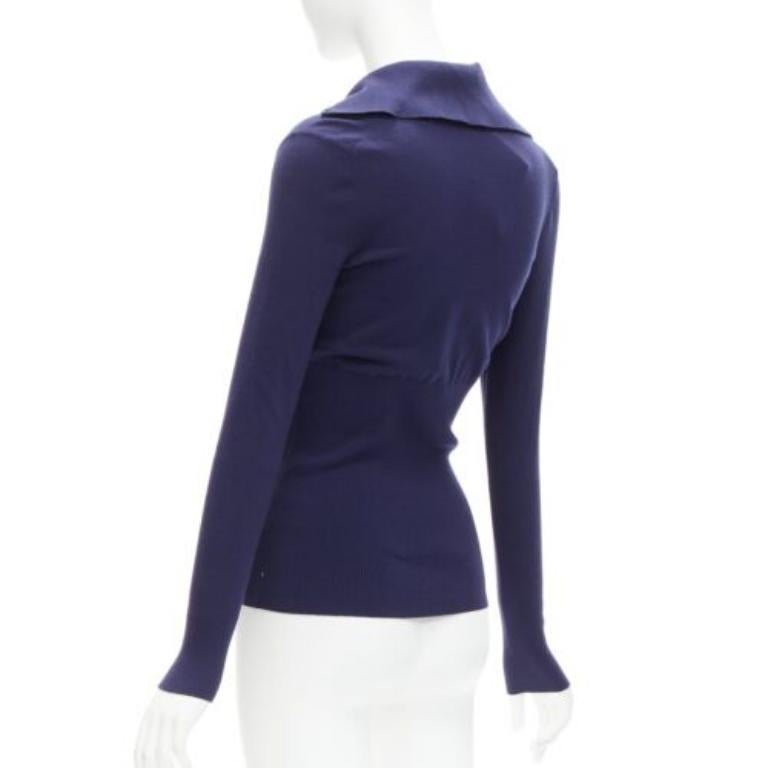 ALAIA maglia a collo alto con bottoni in misto lana blu navy FR40 L. in vendita 1