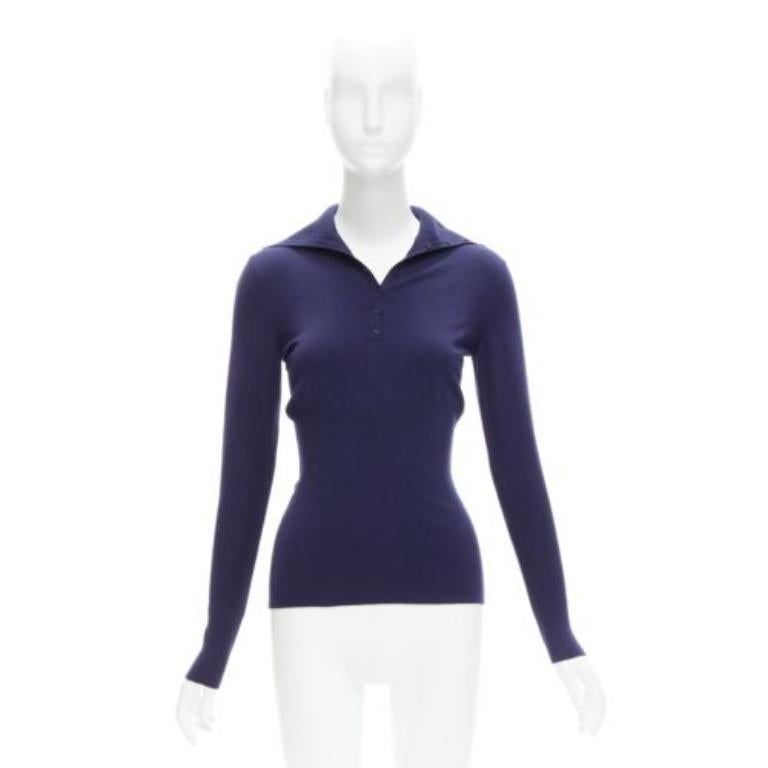 ALAIA maglia a collo alto con bottoni in misto lana blu navy FR40 L. in vendita 4