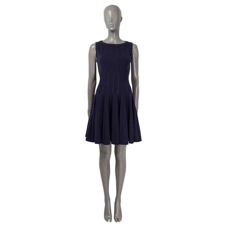 ALAIA navy blue wool blend JACQUARD KNIT FLARED Dress 40 M at 1stDibs