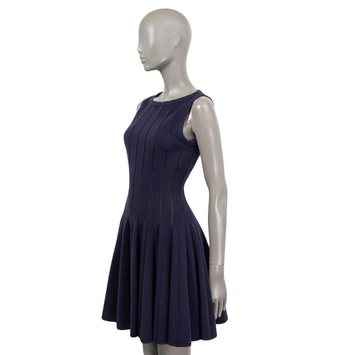 Women's ALAIA navy blue wool blend JACQUARD KNIT FLARED Dress 40 M