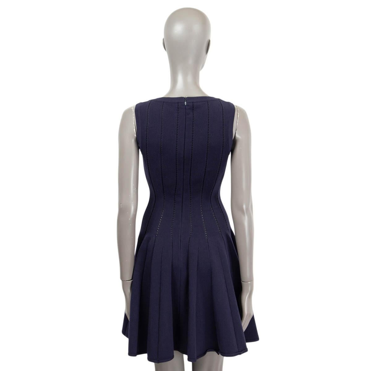 ALAIA navy blue wool blend JACQUARD KNIT FLARED Dress 40 M 1