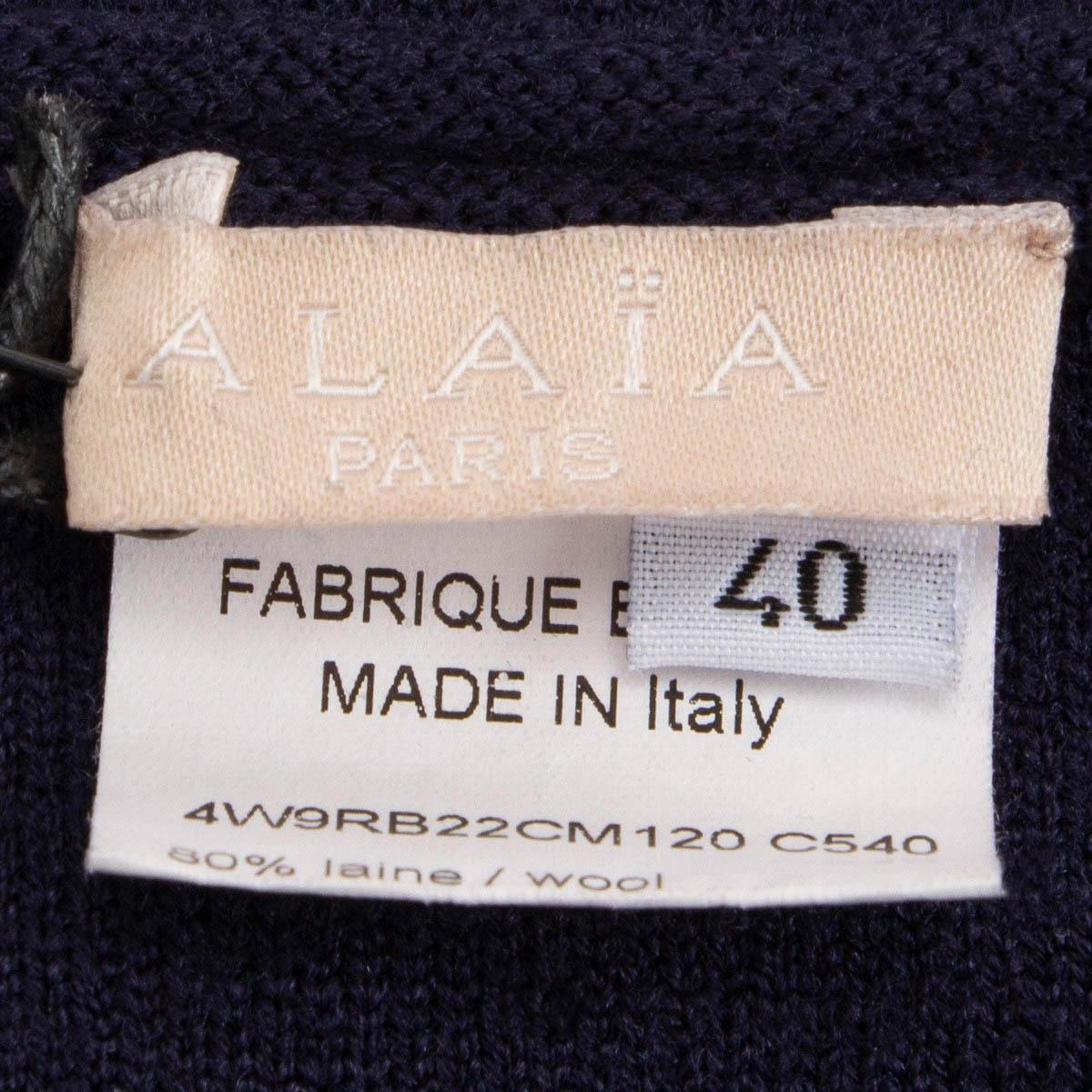 ALAIA navy blue wool blend JACQUARD KNIT FLARED Dress 40 M 3