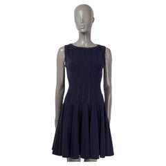 ALAIA navy blue wool blend JACQUARD KNIT FLARED Dress 40 M