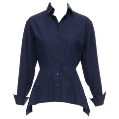 ALAIA Camisa de algodón azul marino con peplum y cintura fruncida FR36 S