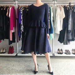 Alaia Navy Velour 2pc Perforated Skirt and Peplum Top Set - 38