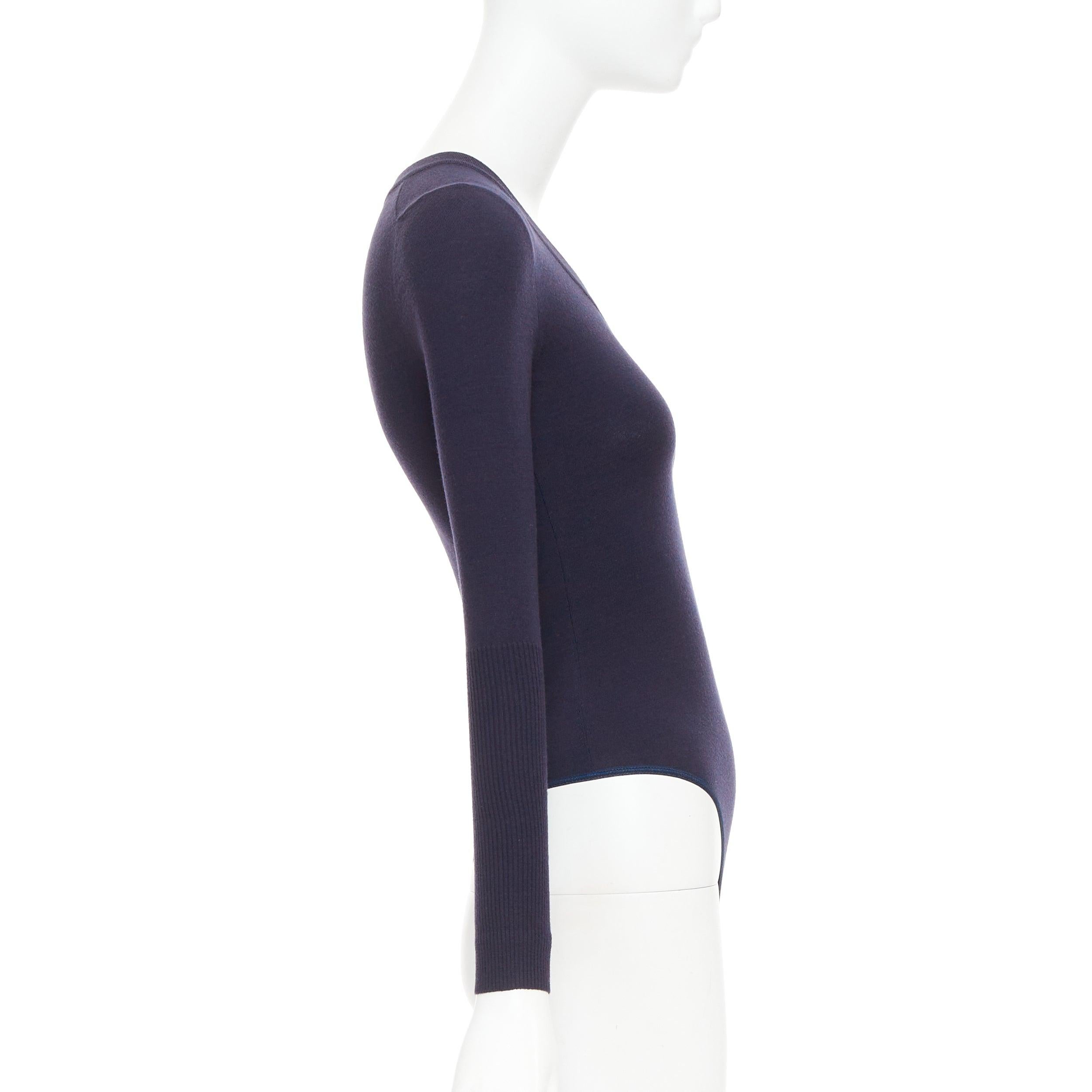 ALAIA navy Schurwollmischung V-Ausschnitt Bodysuit Pullover Trikot Oberteil FR36 S (Schwarz) im Angebot