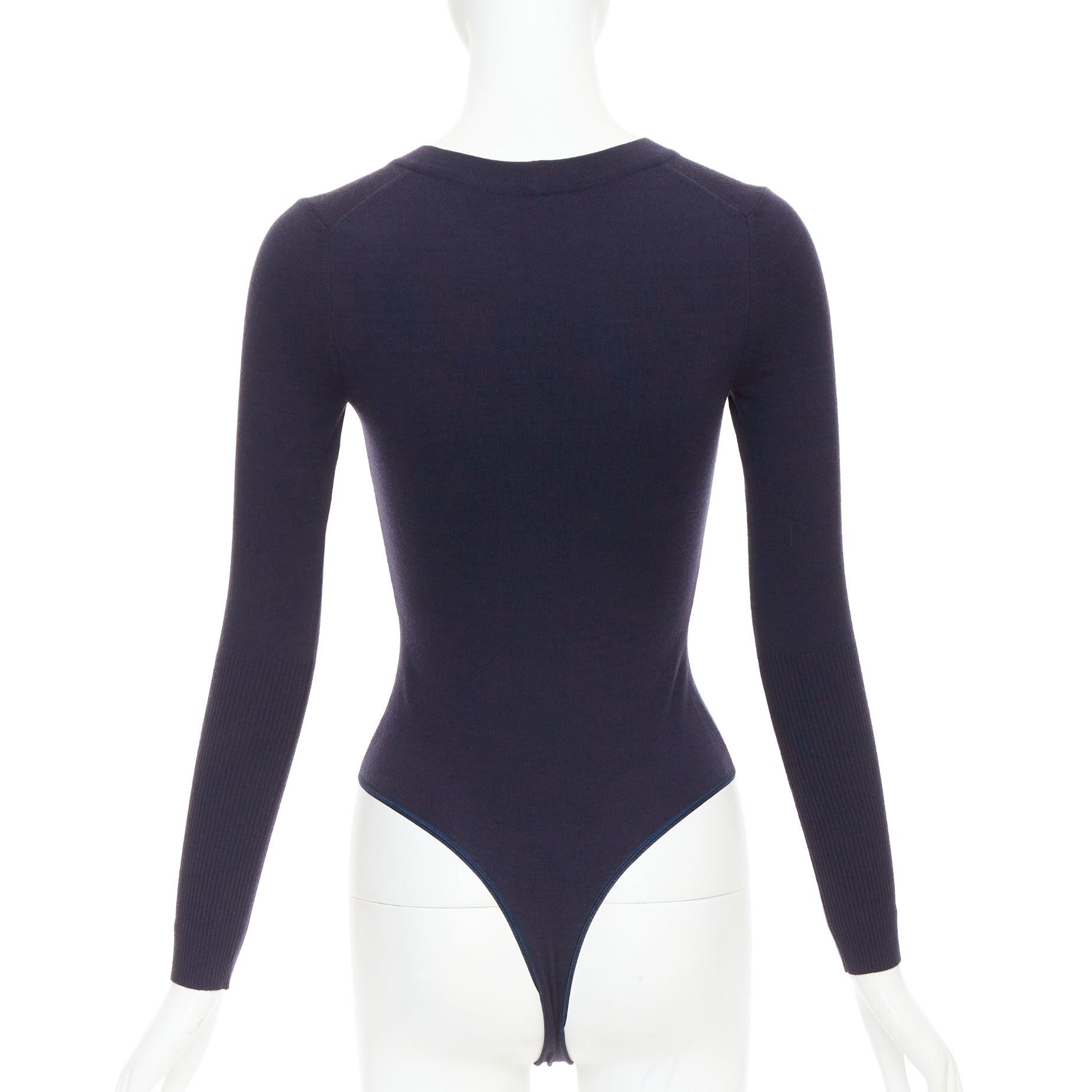 ALAIA navy Schurwollmischung V-Ausschnitt Bodysuit Pullover Trikot Oberteil FR36 S im Zustand „Hervorragend“ im Angebot in Hong Kong, NT