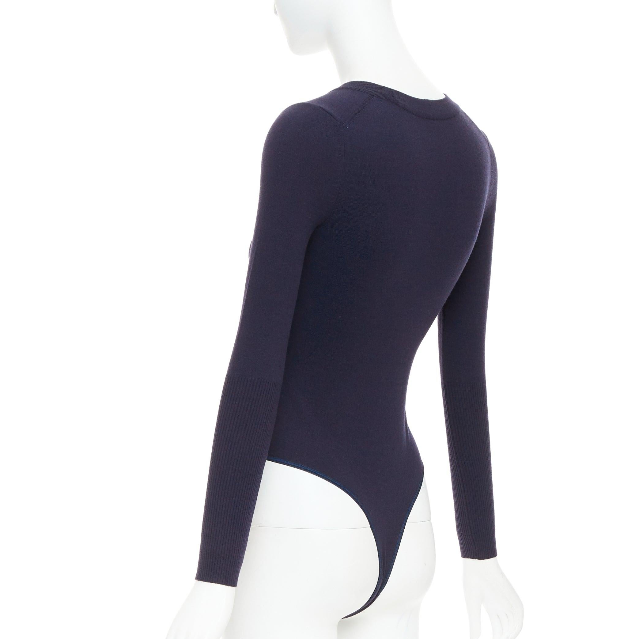 ALAIA navy Schurwollmischung V-Ausschnitt Bodysuit Pullover Trikot Oberteil FR36 S Damen im Angebot