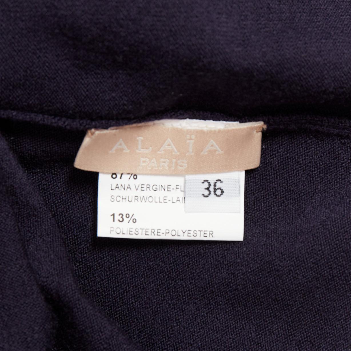 ALAIA navy Schurwollmischung V-Ausschnitt Bodysuit Pullover Trikot Oberteil FR36 S im Angebot 3