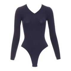 ALAIA navy Schurwollmischung V-Ausschnitt Bodysuit Pullover Trikot Oberteil FR36 S