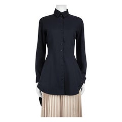 Alaïa Marineblaues Hemd mit Samtsaum aus Wolle Größe L