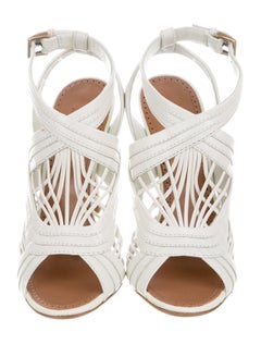 Alaia NEW White Leather Woven Evening Ankle Sandals Heels in Box