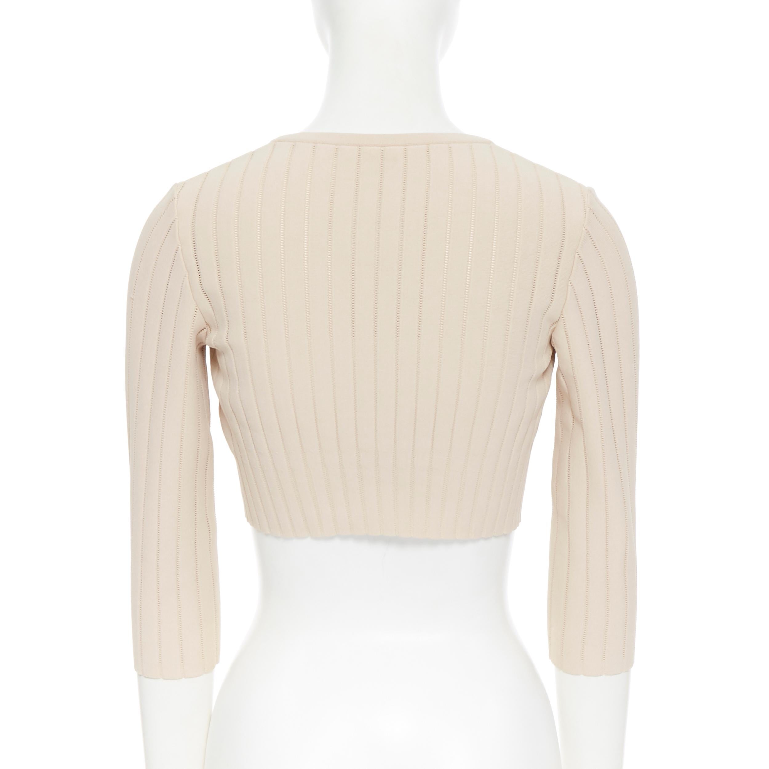 ALAIA nude ladder stitch button front 3/4 sleeves cropped cardigan FR36 In Excellent Condition In Hong Kong, NT