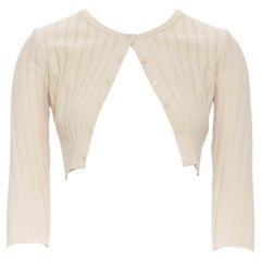 ALAIA nude ladder stitch button front 3/4 sleeves cropped cardigan FR36