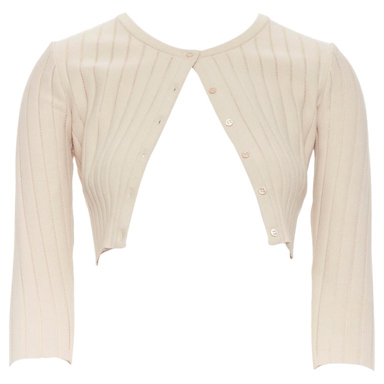 ALAIA nude ladder stitch button front 3/4 sleeves cropped cardigan FR36 at  1stDibs