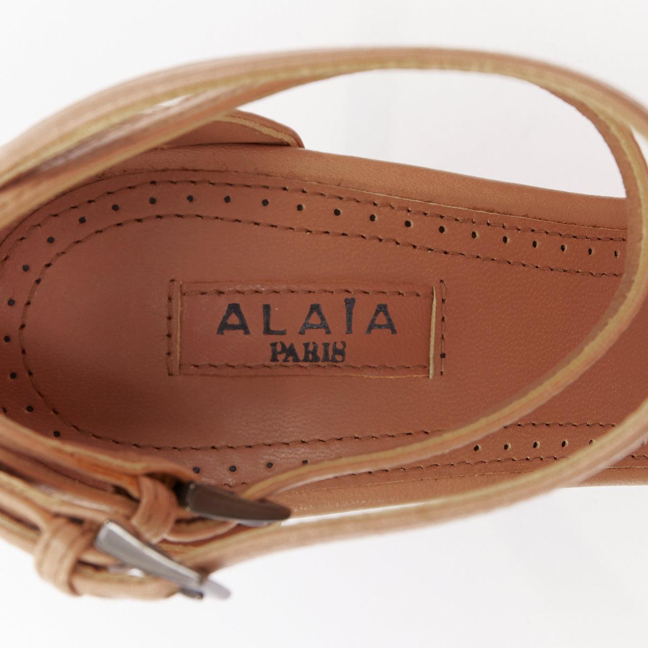 ALAIA nacktes Leder doppelter Knöchelriemen Peep Toe Stiletto High Heel Sandalen EU36.5 im Angebot 4