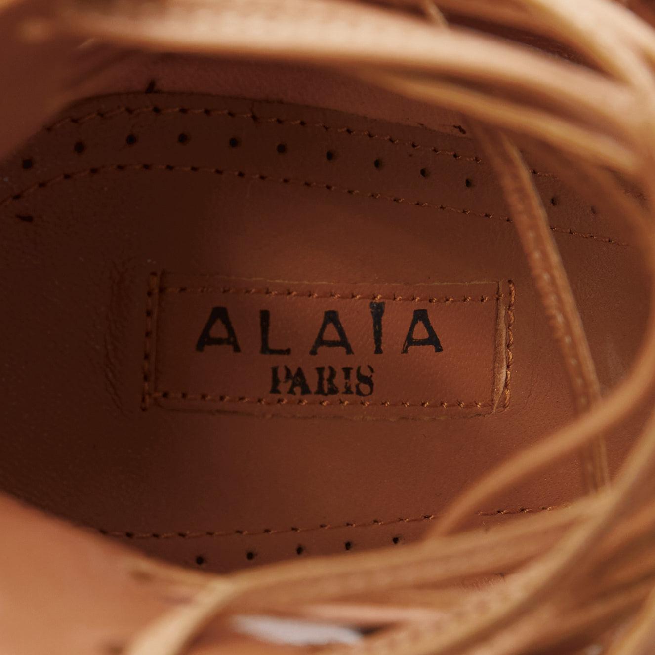 ALAIA nude leather silver eyelet scallop edge lace up strappy heels EU39 6