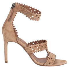 ALAIA nude pink suede LASER CUT ANKLE STRAP Sandals Shoes 36.5