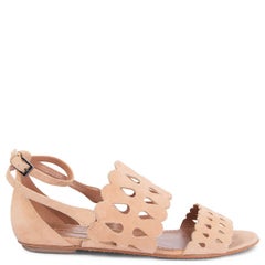 ALAIA nude pink suede PERFORATED Flat Sandals Shoes 37
