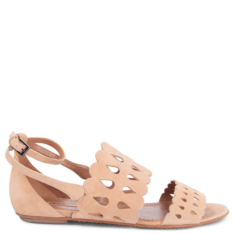 ALAIA nude pink suede PERFORATED Flat Sandals Shoes 37 For Sale at 1stDibs