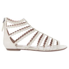 ALAIA nude suede laser cut scalloped cage gladiator open toe flat sandals EU37