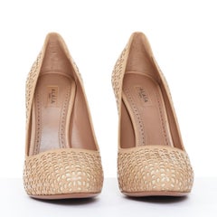 ALAIA nude Vienne laser cut leather almond toe stiletto classic pumps EU37.5