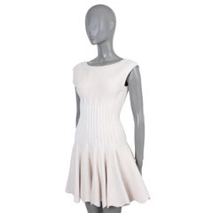 ALAIA nude & white viscose DOT JACQUARD KNIT FLARED Dress 38 S
