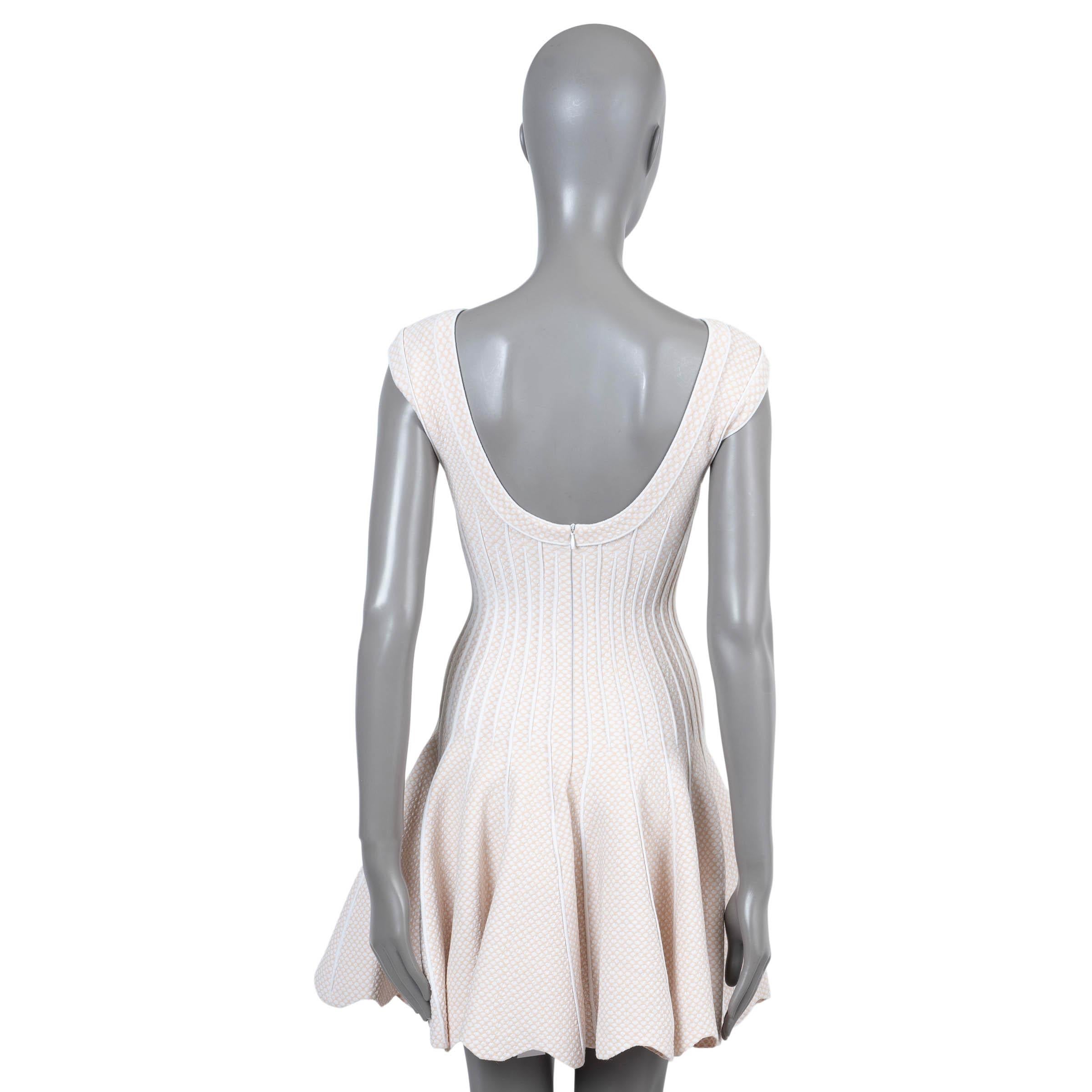 Gray ALAIA nude & white viscose DOT JACQUARD KNIT FLARED Dress 38 S