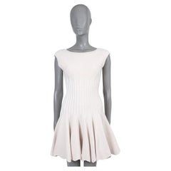 ALAIA nude & white viscose DOT JACQUARD KNIT FLARED Dress 38 S