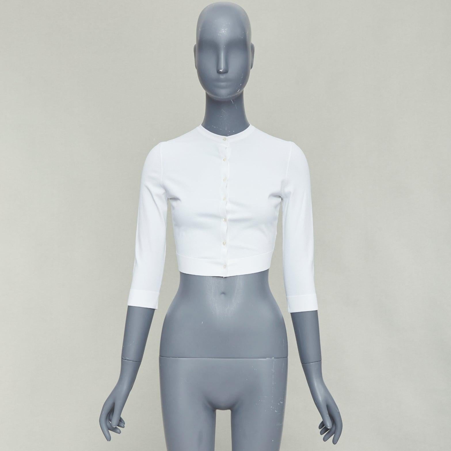 ALAIA cardigan cropped à col ras du cou en viscose mélangée blanc cassé FR36 S en vente 5