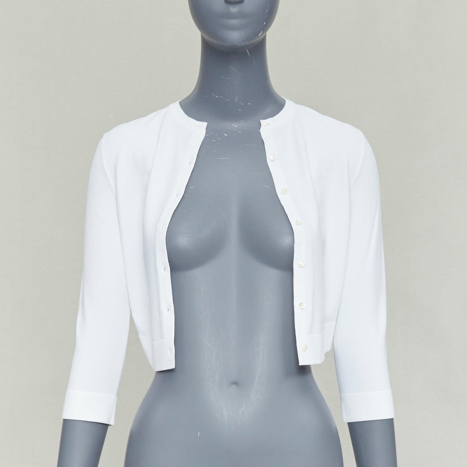 Gris ALAIA cardigan cropped à col ras du cou en viscose mélangée blanc cassé FR36 S en vente