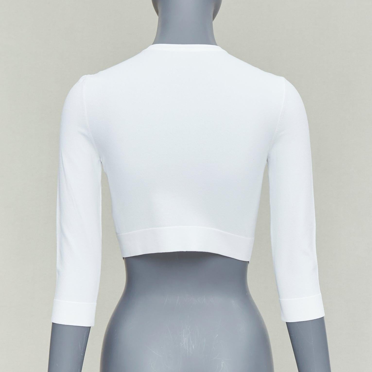 ALAIA cardigan cropped à col ras du cou en viscose mélangée blanc cassé FR36 S en vente 1