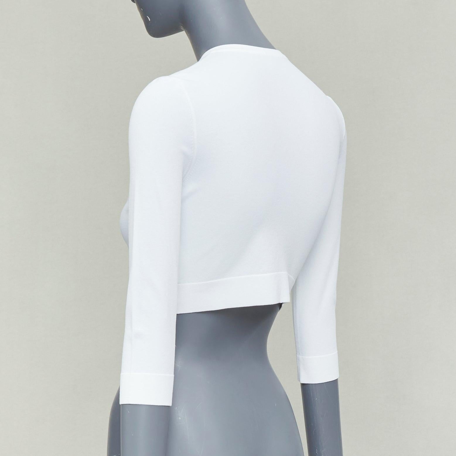 ALAIA cardigan cropped à col ras du cou en viscose mélangée blanc cassé FR36 S en vente 2