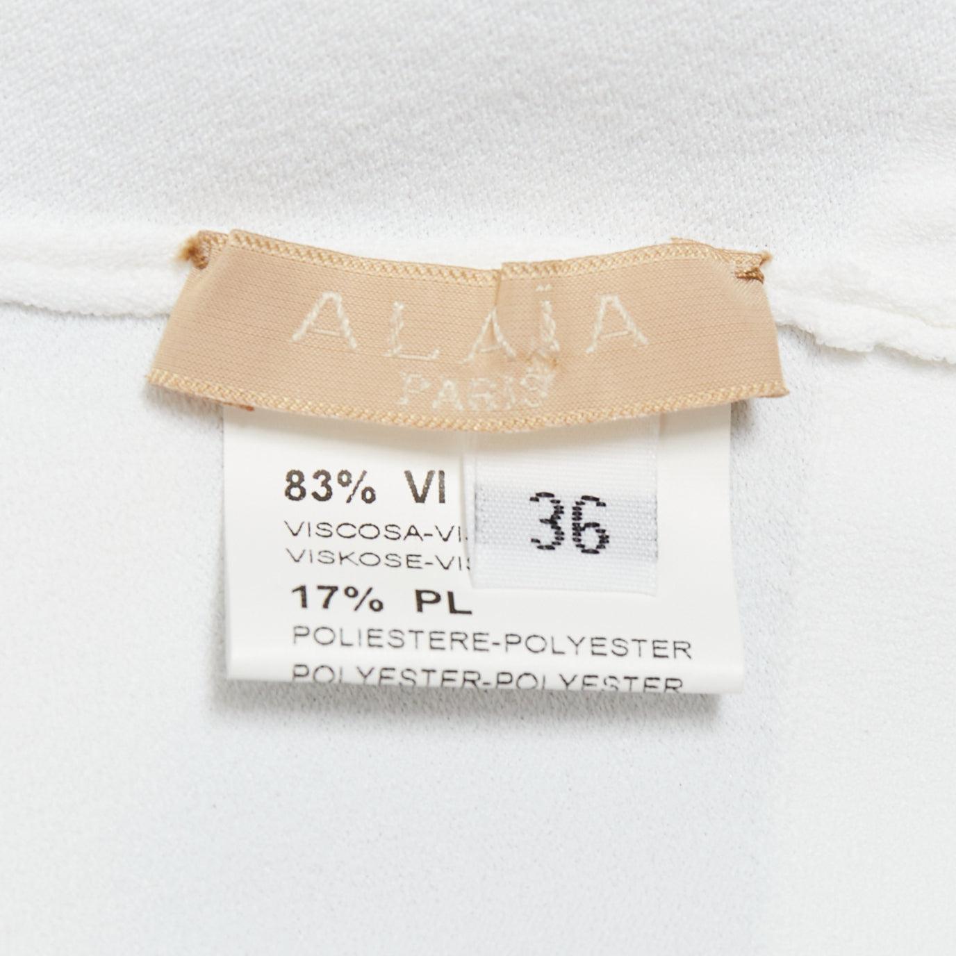 ALAIA cardigan cropped à col ras du cou en viscose mélangée blanc cassé FR36 S en vente 4