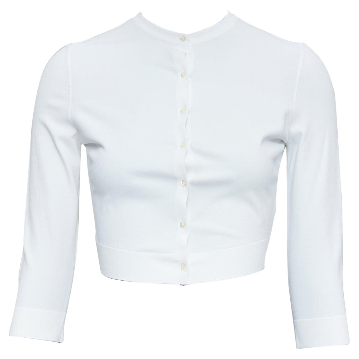 ALAIA off white viscose blend crew neck small buttons cropped cardigan FR36 S