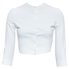 ALAIA off white viscose blend crew neck small buttons cropped cardigan FR36 S