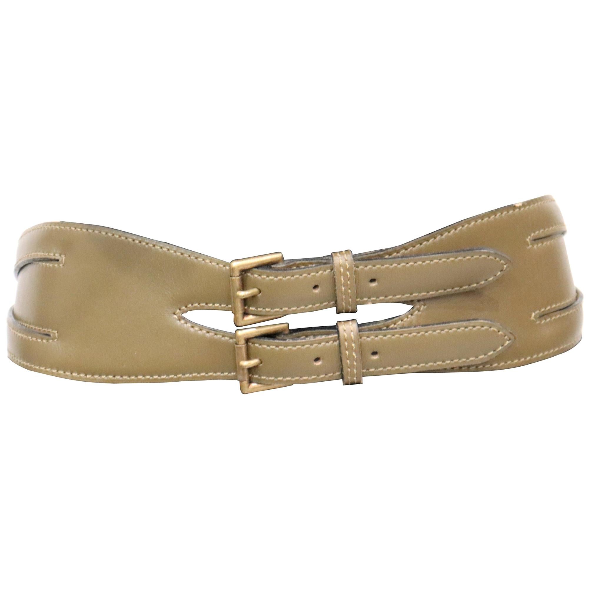 Alaia Olive Green Leather Belt W/ Gold Accents