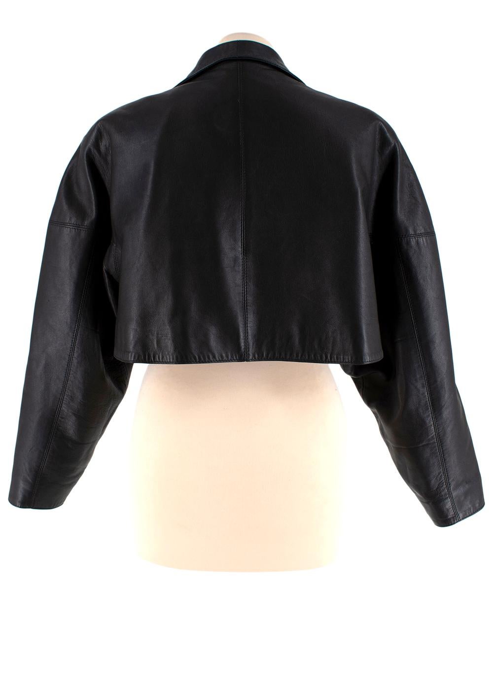 Alaia Open Front Cropped Black Vintage Leather Jacket  - US size 6 In Excellent Condition For Sale In London, GB