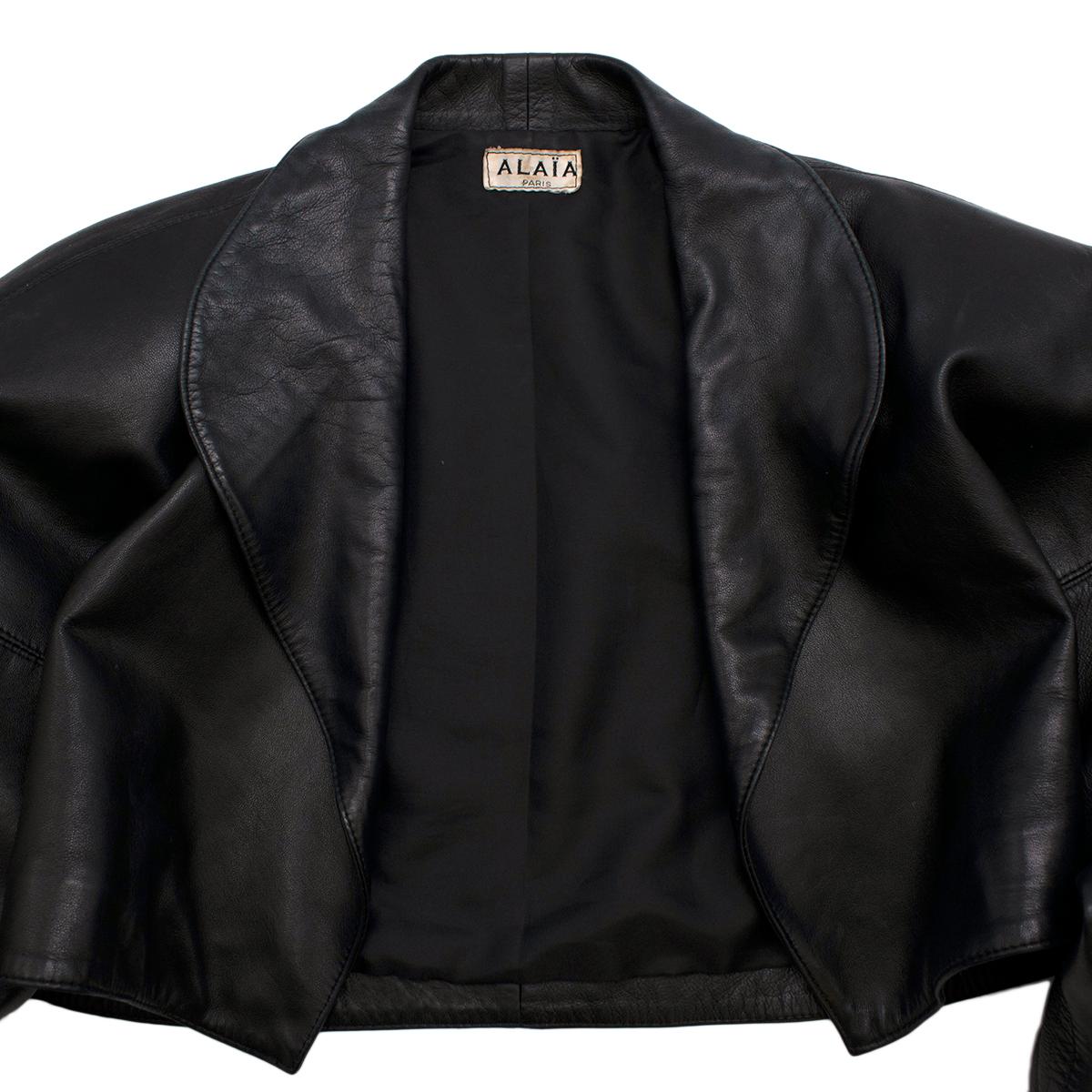 Women's Alaia Open Front Cropped Black Vintage Leather Jacket  - US size 6 For Sale