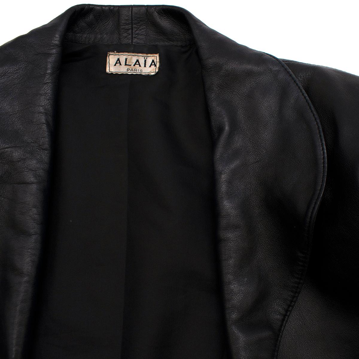 Alaia Open Front Cropped Black Vintage Leather Jacket  - US size 6 For Sale 1