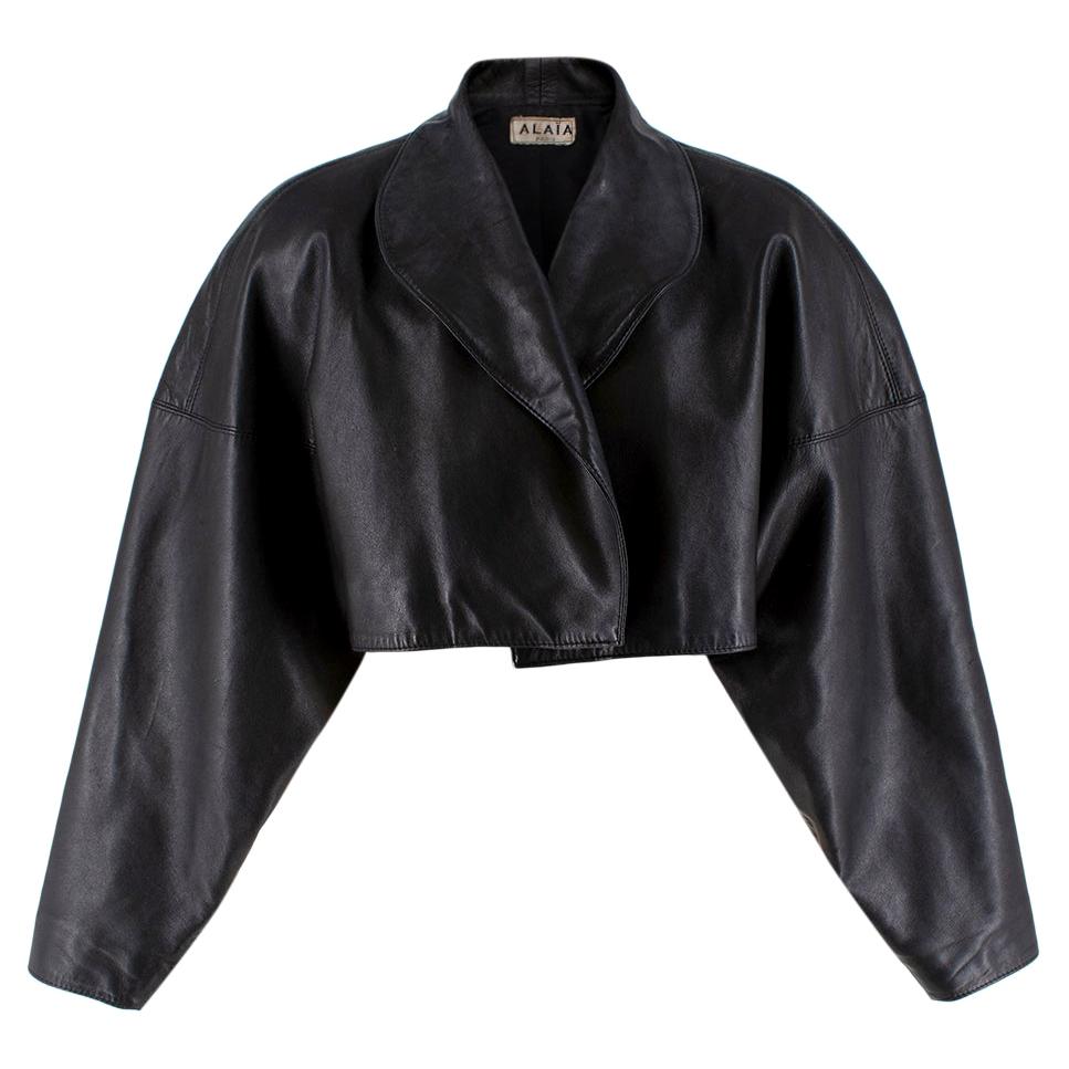 Alaia Open Front Cropped Black Vintage Leather Jacket  - US size 6 For Sale