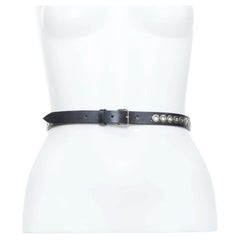 ALAIA Ovale black studded smooth calfskin leather waist belt grommet 65cm