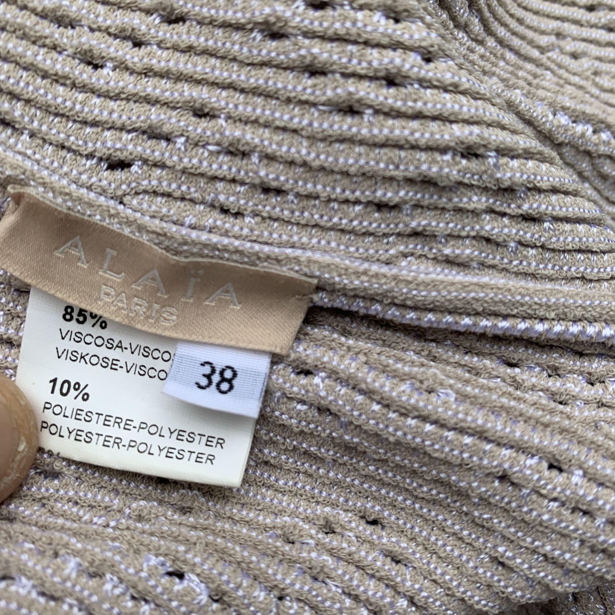 Alaia Paris Beige Perforated Knit Square Neck Sleeveless Dress 38 FR For Sale 1